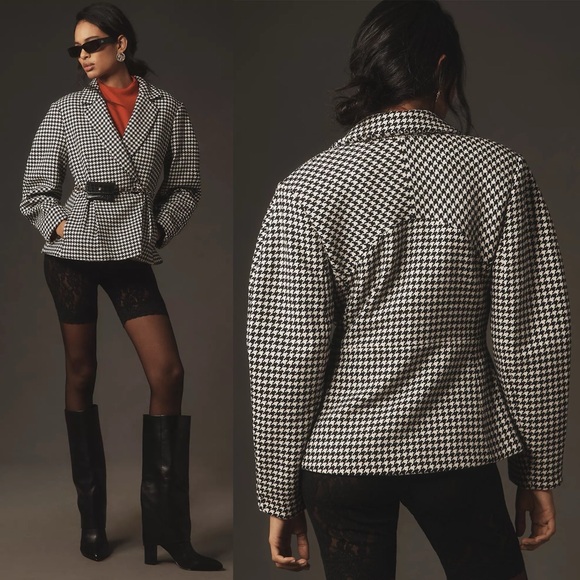 New Anthropologie Maeve Houndstooth Sculpted Hourglass Blazer - Picture 2 of 8